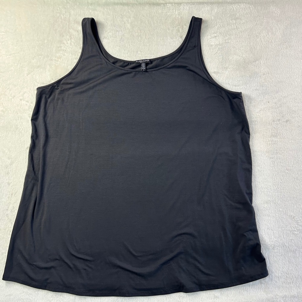 Eileen Fisher Tencel Quiet Luxury Scoop Neck Tank Top 2X Black Minimalist